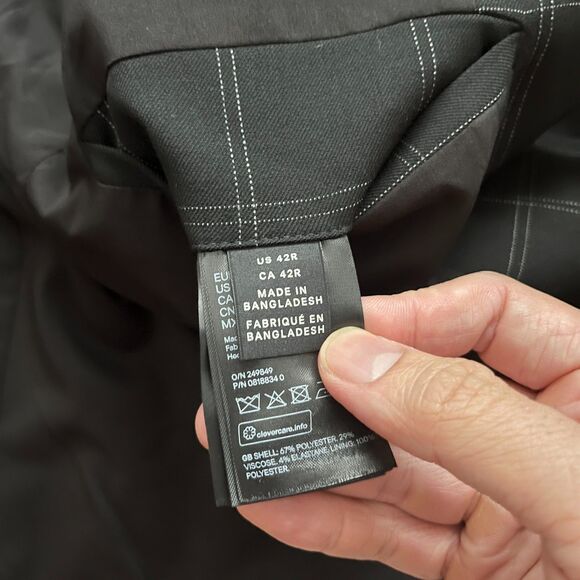 H&M Men's 42R Black Plaid Skinny Fit Two Button Blazer Jacket Sport Coat - Picture 6 of 11